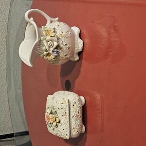 Floral Ceramic Pitcher and Trinket Box Set